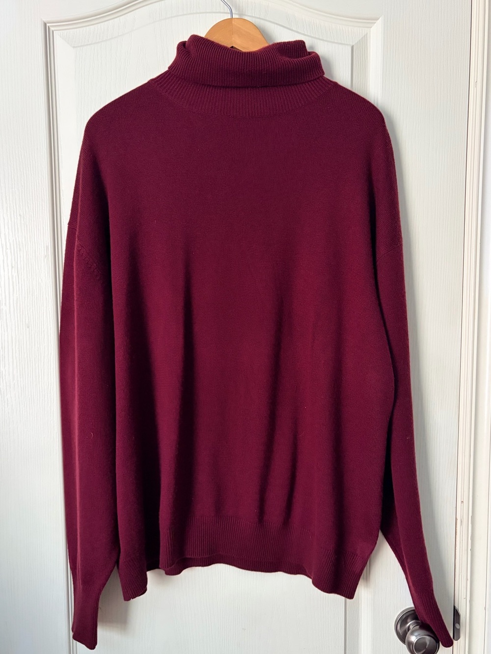 The J Peterman Company Burgundy Turtleneck Oversized Silk Cashmere Sweater, XL